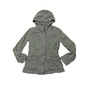 Aeropostale Girls Utility Jacket Size M Army Green Hooded Zip Drawstring